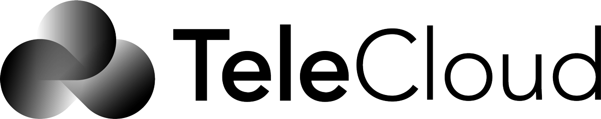 TeleCloud black logo with 3 circle icon to the left